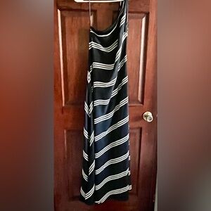 Lauren Ralph Lauren Navy and White One Shoulder Maxi Sundress Size 6